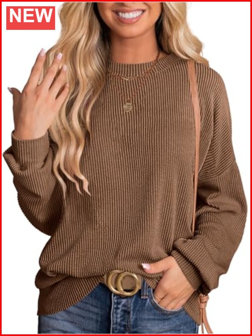 Womens Oversized Ribbed Long Sleeve Tunic Fall Knit Top